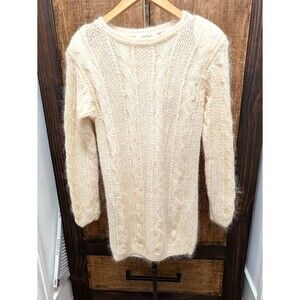 Linda Allard Ellen Tracy Ivory Knit Long Sweater Size Small Mohair Blend Ivory